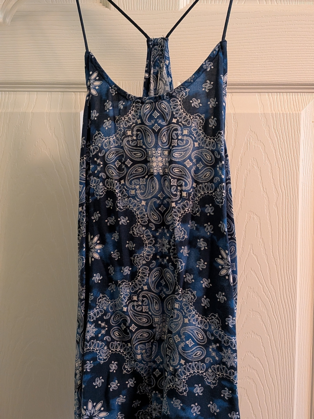 No Boundaries Navy Paisley Tank with White Print